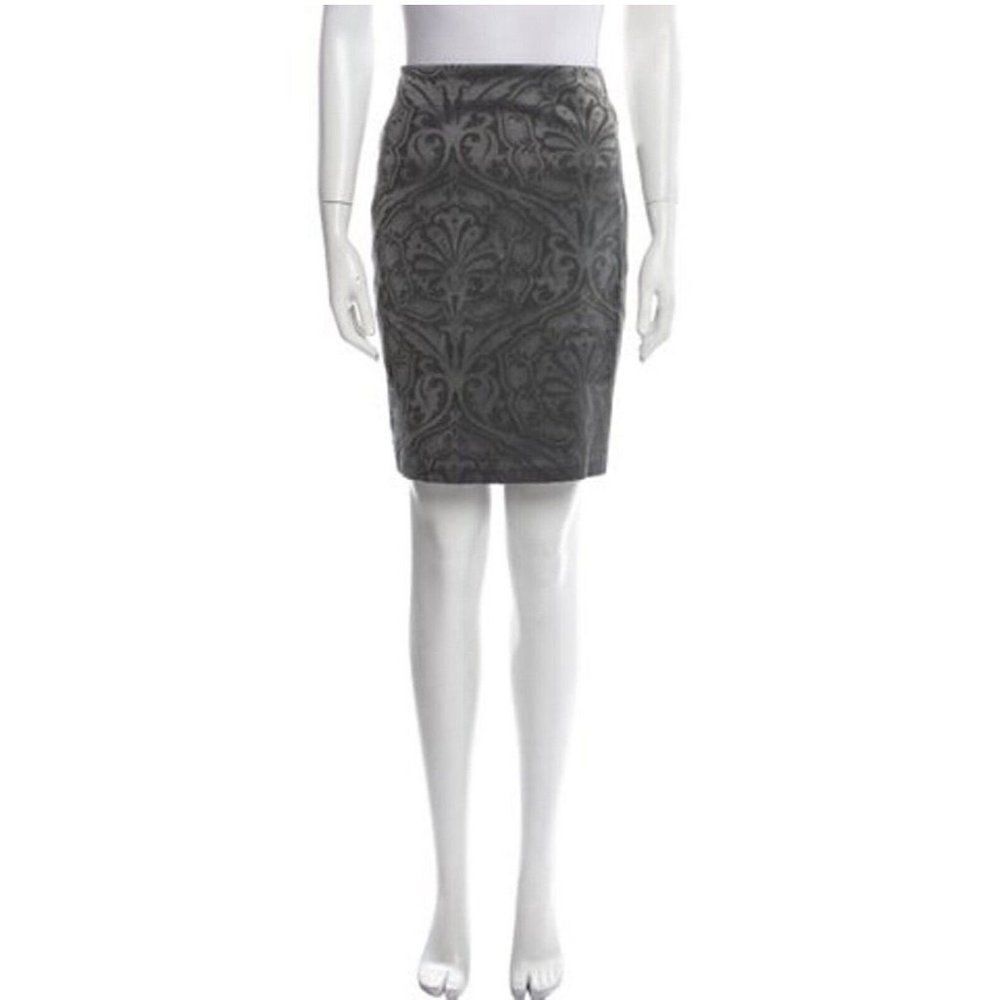 Allsaints Authentic Solid Gray Printed High Waist Knee Length Pencil Skirt 4 S